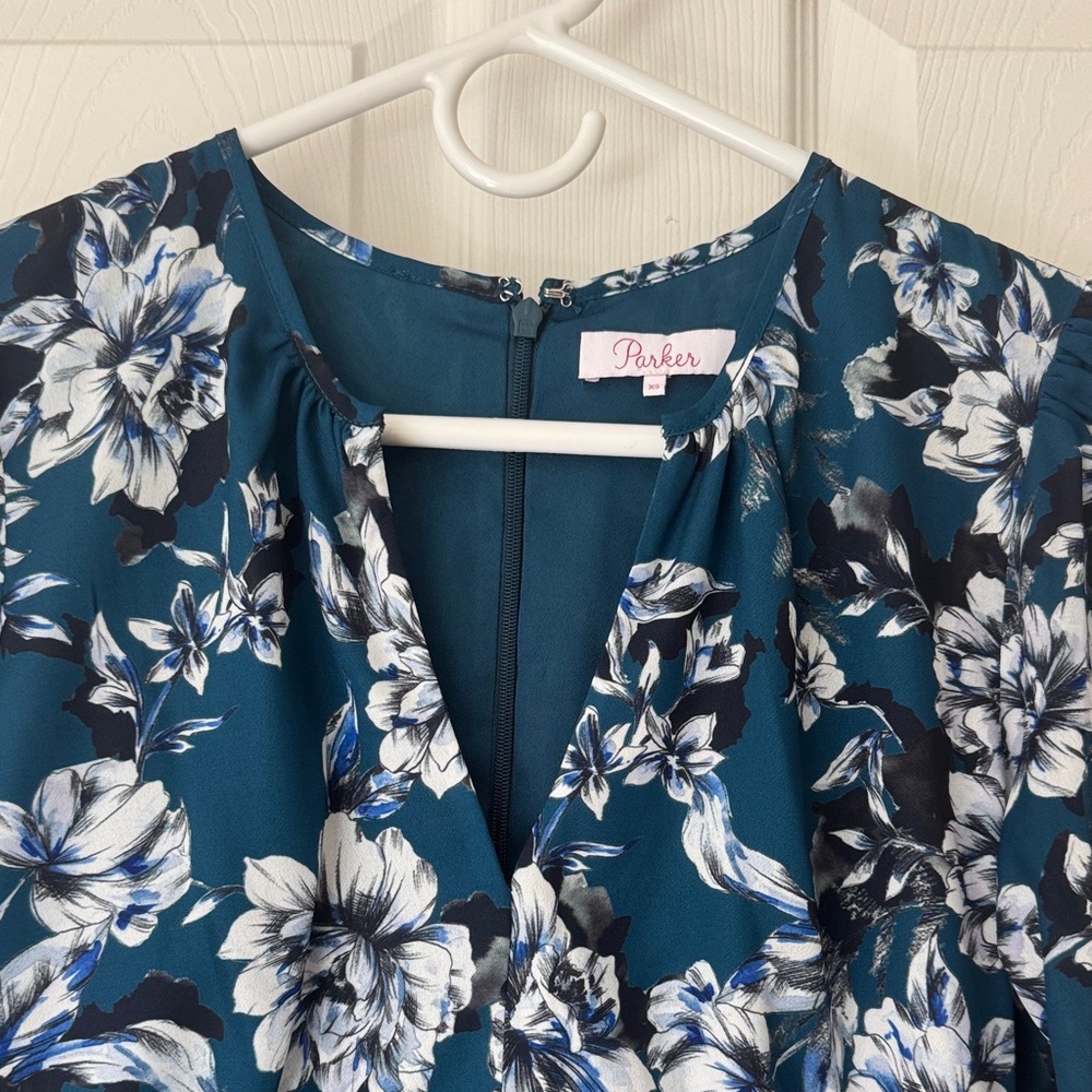 Parker Teal Floral Midi Dress with White and Navy Blooms